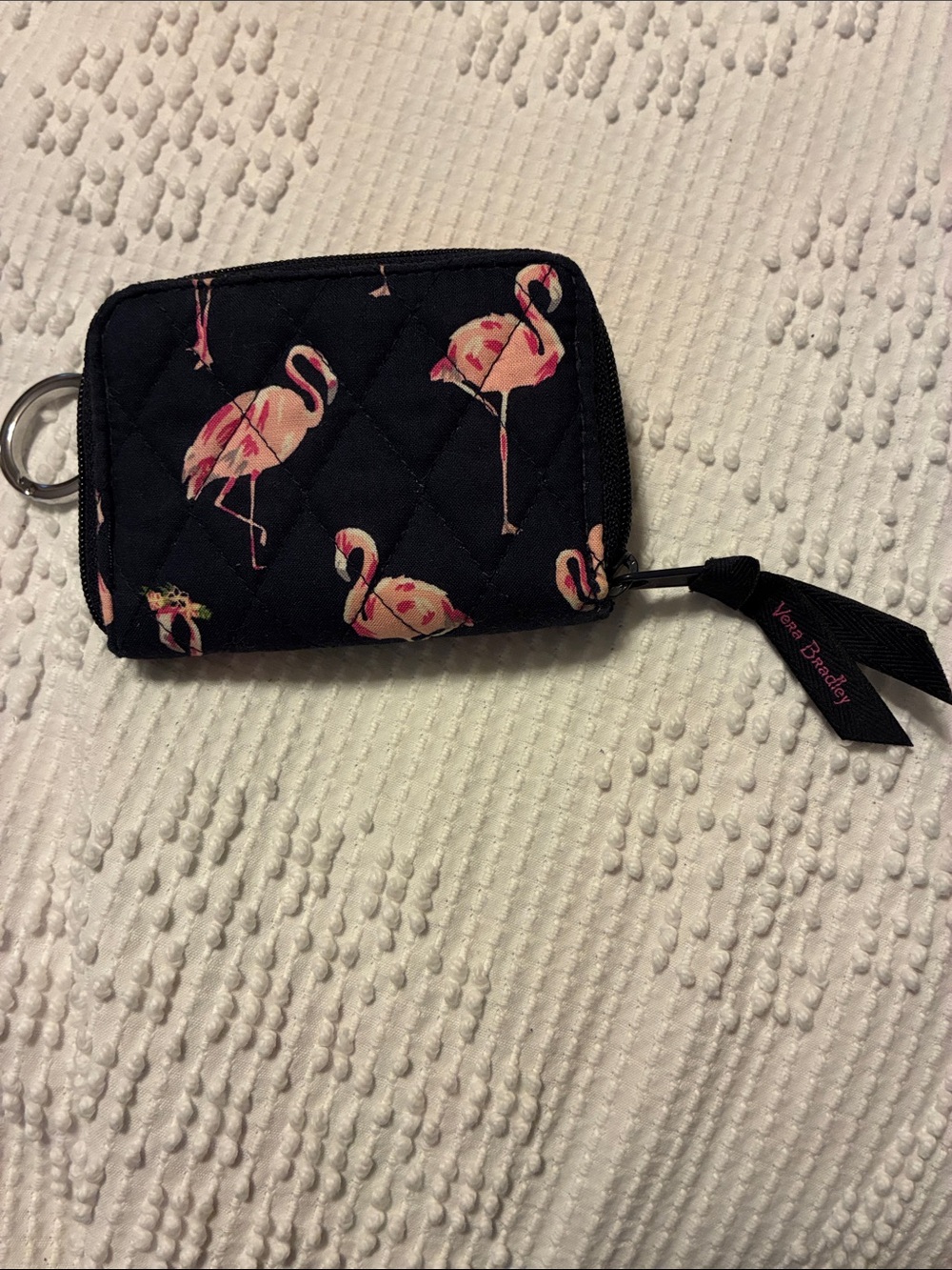 Vera Bradley Navy Quilted Card & Key Holder with Pink Flamingo Print